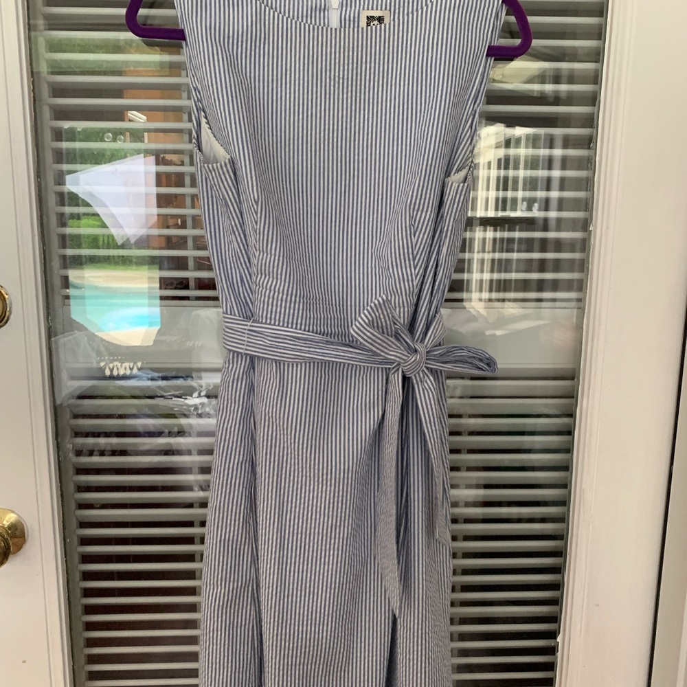 Anne Klein Blue and White Striped Midi Dress